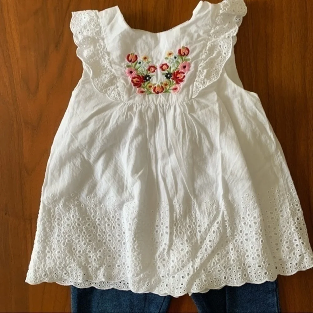 NFS. Little Me 2pc eyelet floral embroidered set